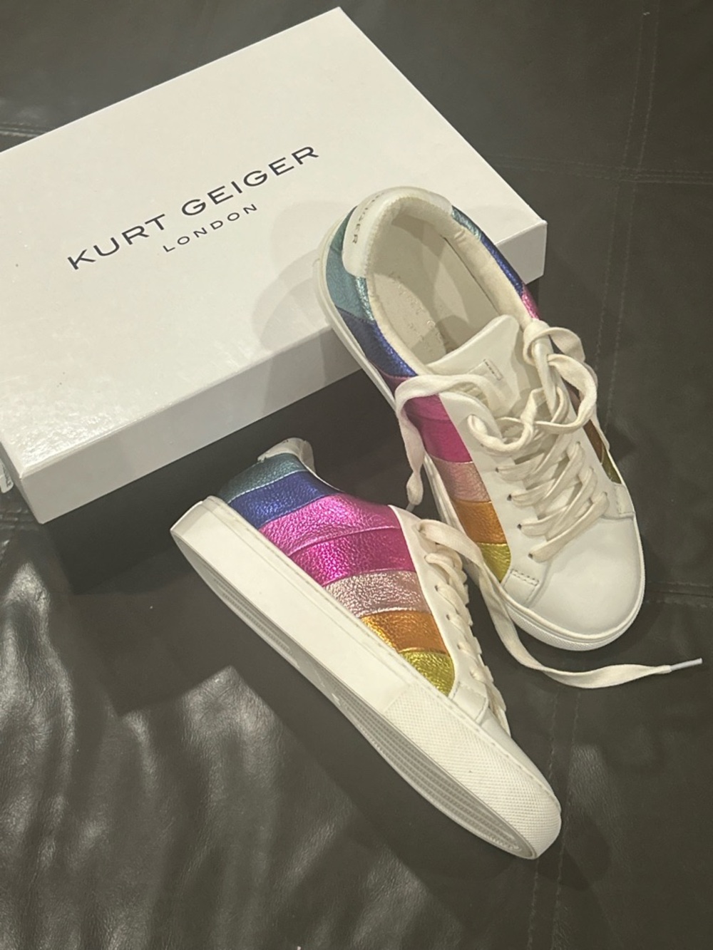 Kurt Geiger White Sneakers with Rainbow Metallic Panels